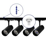 Bright Choice Complete Set 1-Phase Rail 1 Meter Black | incl. 4x Spot + GU10 2700K 3W Dimmable + End Cap, Power Connector